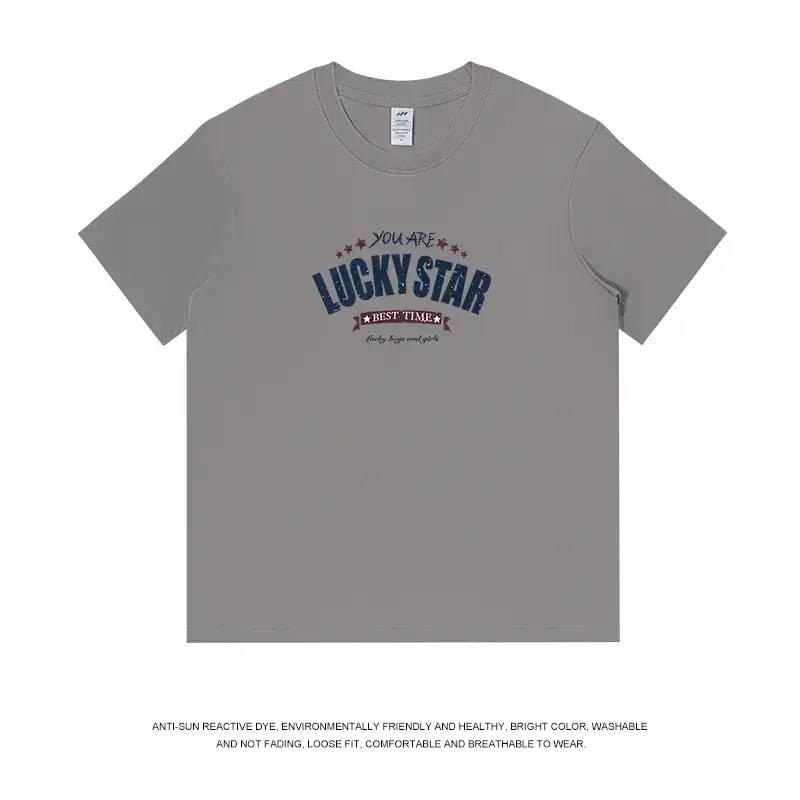 American Trend Letter Short Sleeve Men's 230g Cotton Top