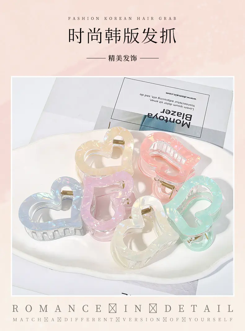 Half-Tied Hair Heart Hairpin with Acetic Acid — feature 1