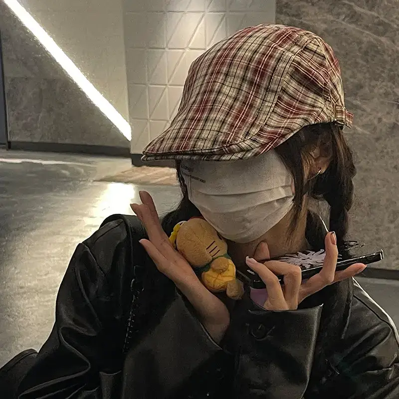 Retro Plaid Hat Women British Style Thin Duck Tongue Forward - Image 6