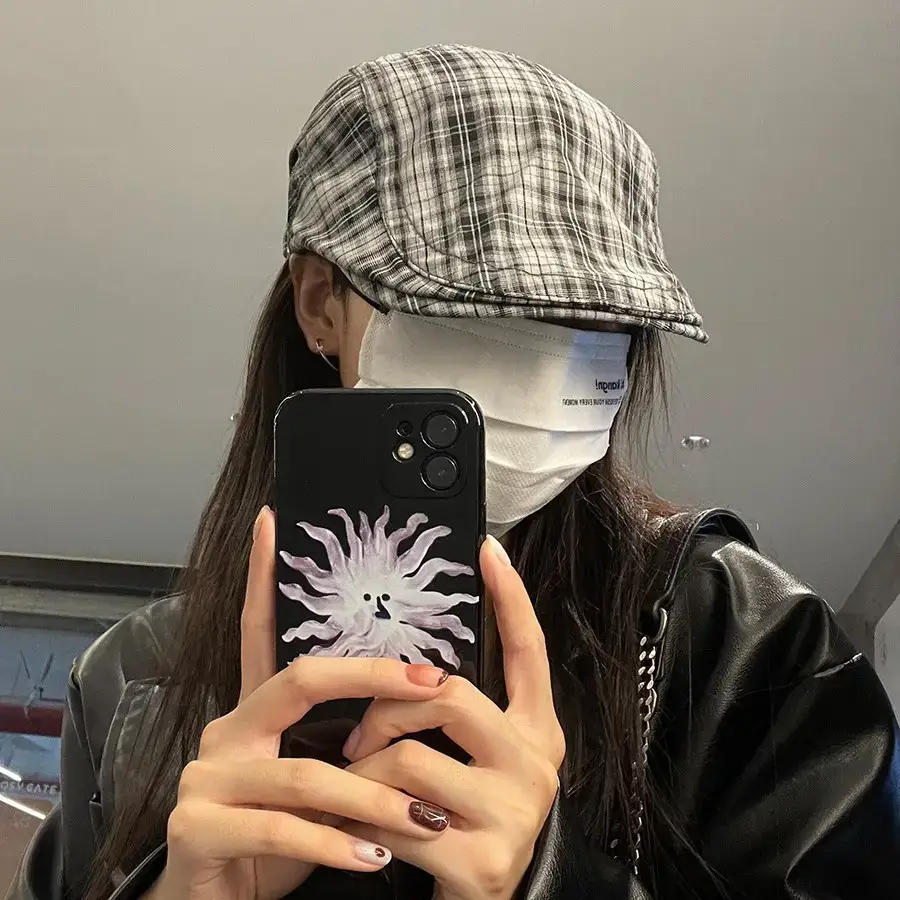 Retro Plaid Hat Women British Style Thin Duck Tongue Forward - Image 7