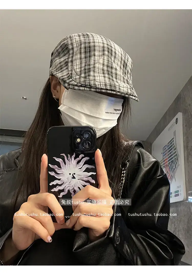 Retro Plaid Hat Women British Style Thin Duck Tongue Forward — feature 12