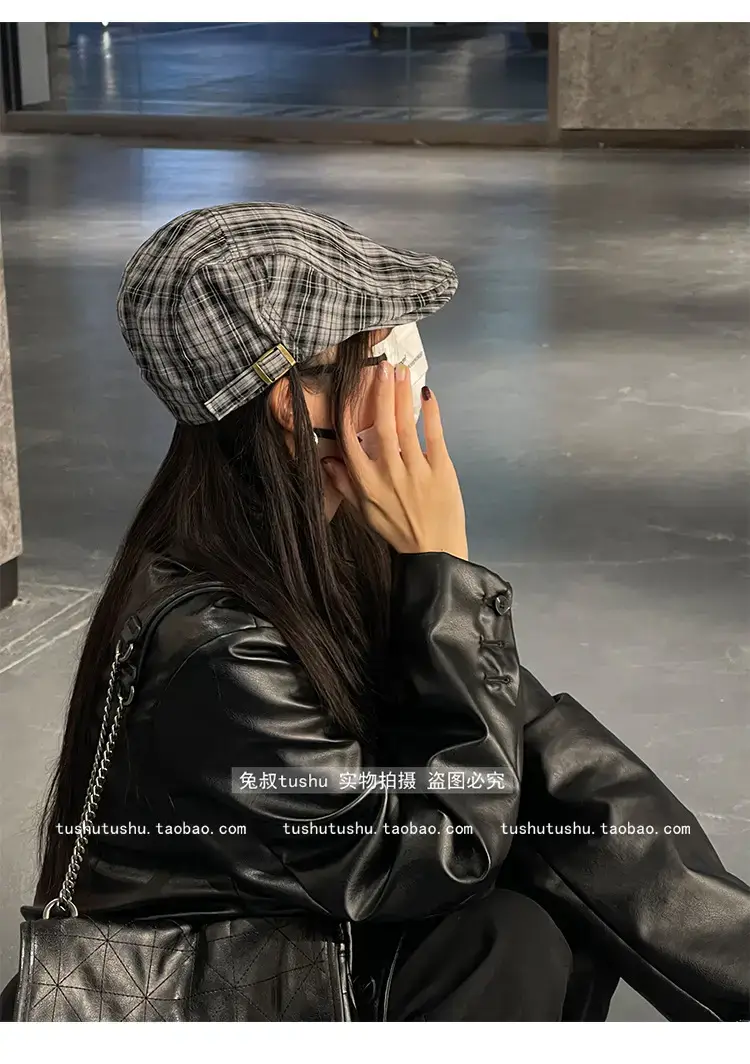 Retro Plaid Hat Women British Style Thin Duck Tongue Forward — feature 13