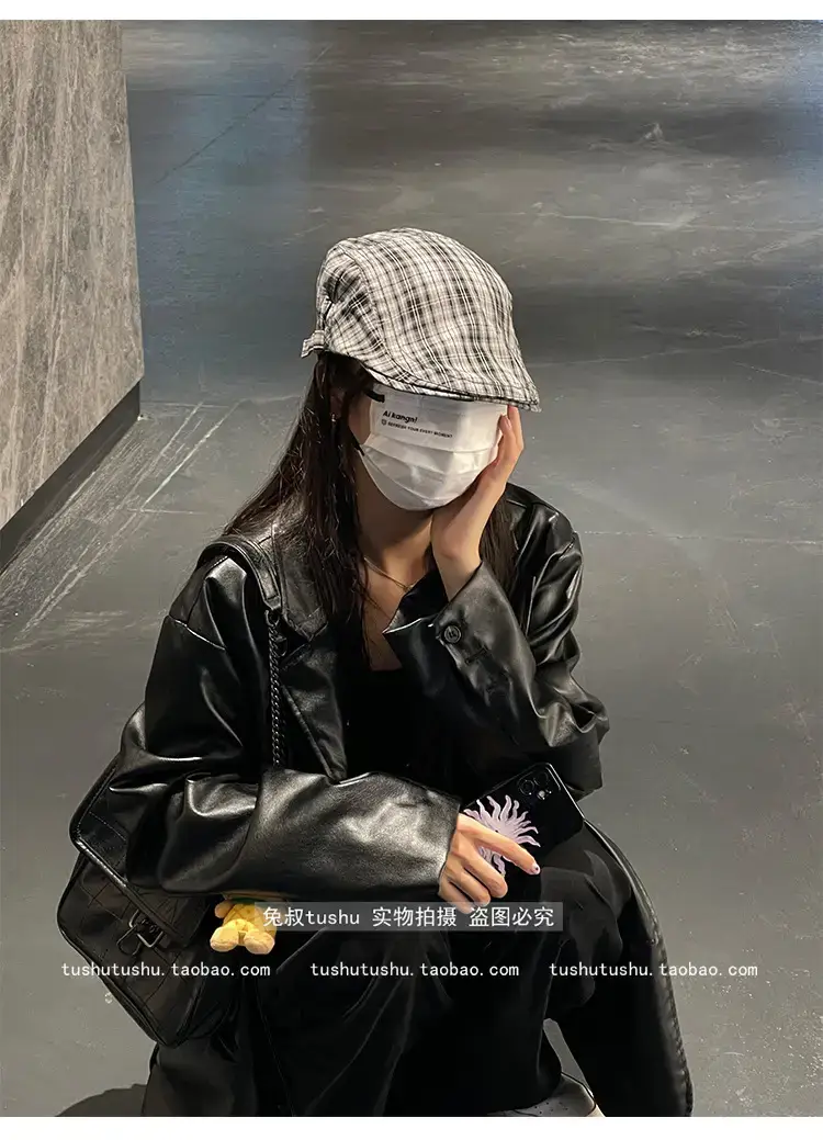 Retro Plaid Hat Women British Style Thin Duck Tongue Forward — feature 15