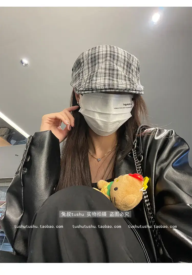 Retro Plaid Hat Women British Style Thin Duck Tongue Forward — feature 16