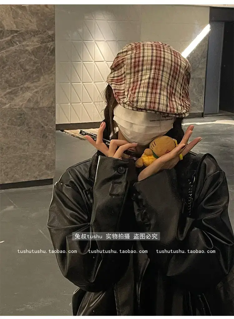 Retro Plaid Hat Women British Style Thin Duck Tongue Forward — feature 2