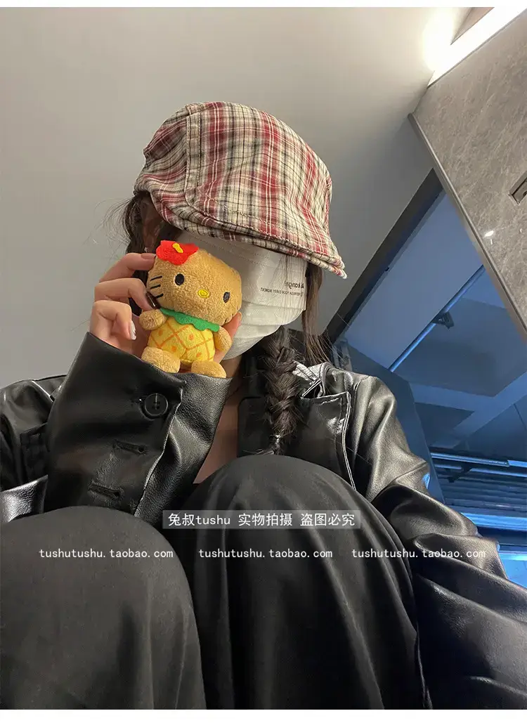 Retro Plaid Hat Women British Style Thin Duck Tongue Forward — feature 4
