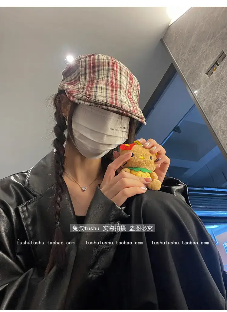 Retro Plaid Hat Women British Style Thin Duck Tongue Forward — feature 5