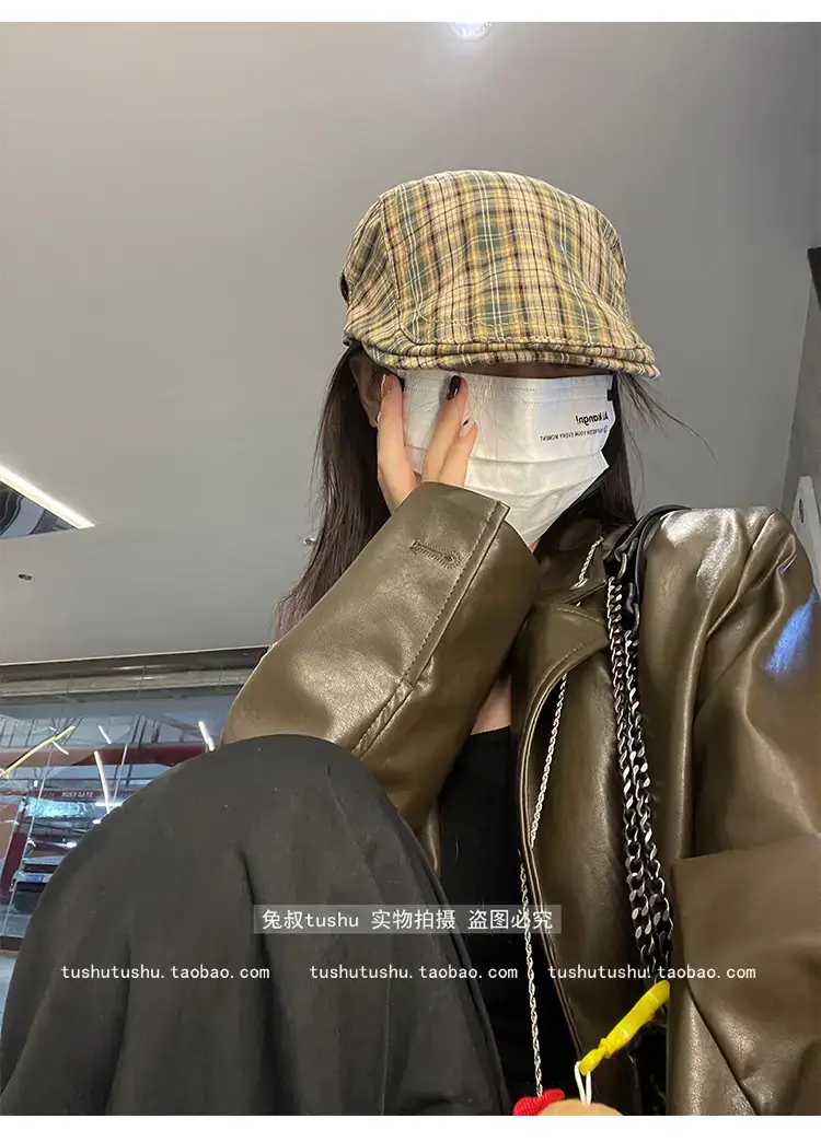 Retro Plaid Hat Women British Style Thin Duck Tongue Forward — feature 7