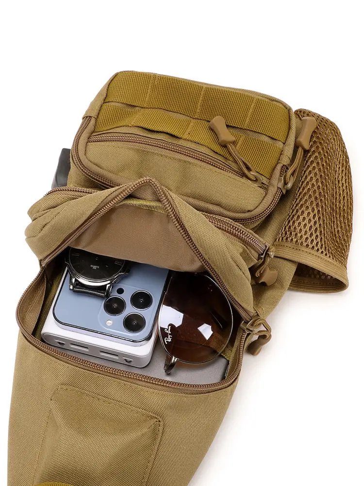 Men's Military Style Sports Chest Bag Tan Large Capacity