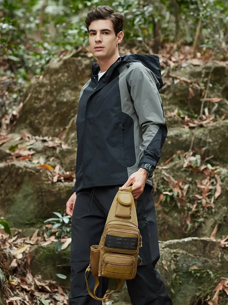 Men's Military Style Sports Chest Bag Tan Large Capacity
