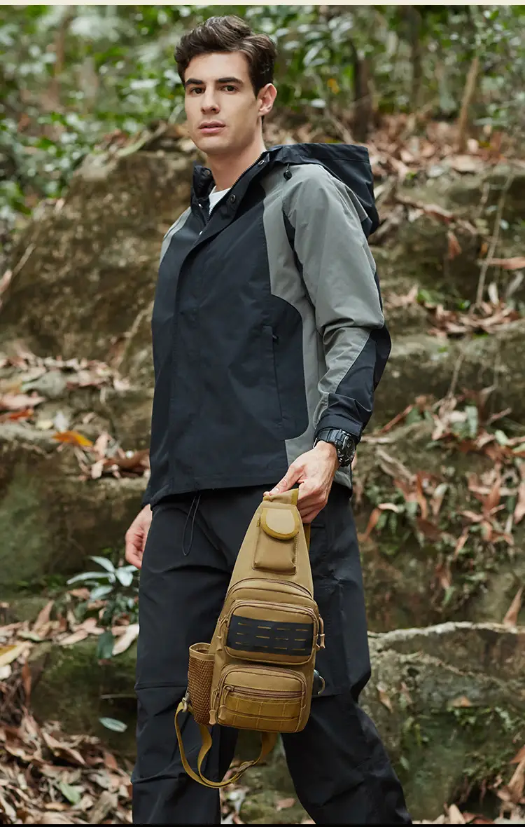 Men's Military Style Sports Chest Bag Tan Large Capacity — feature 10