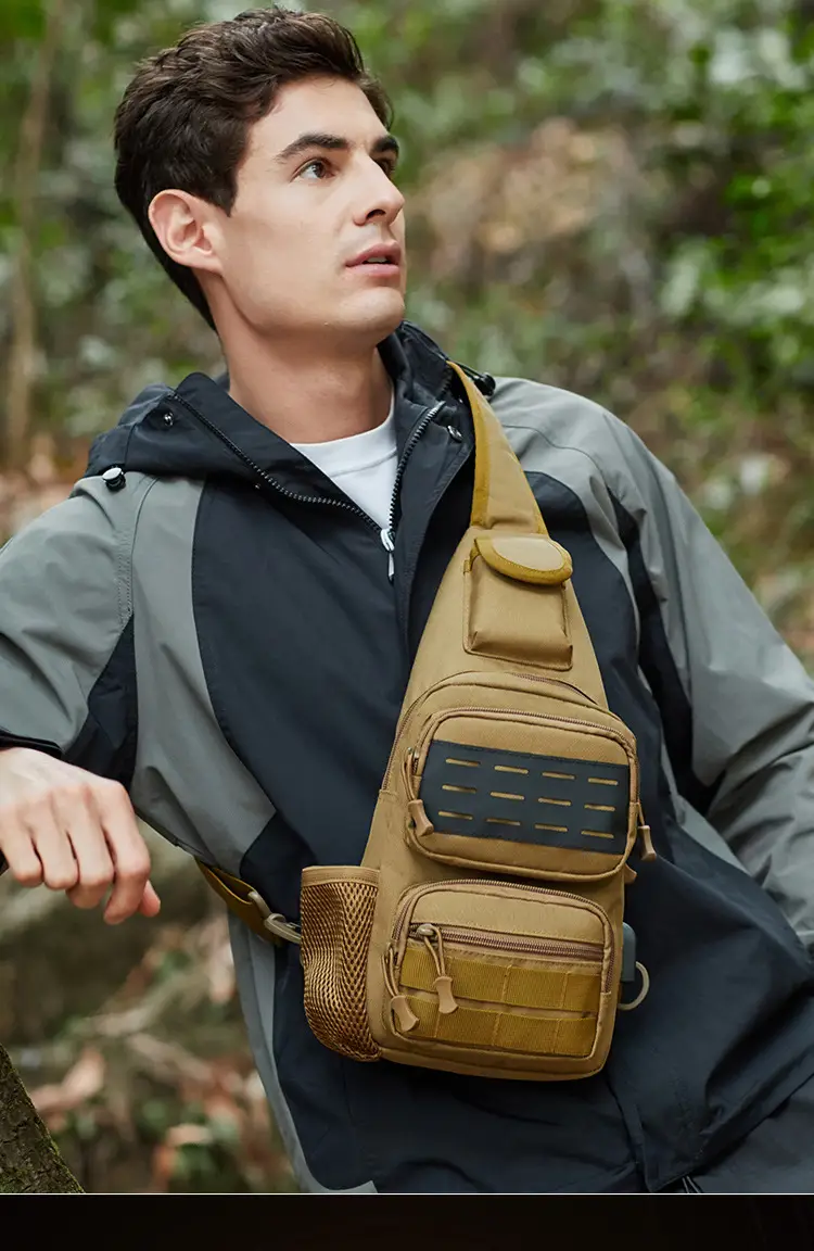 Men's Military Style Sports Chest Bag Tan Large Capacity — feature 13