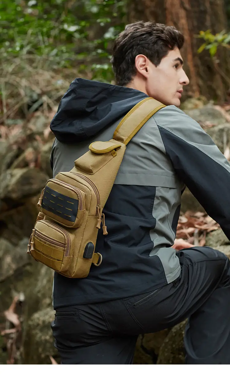 Men's Military Style Sports Chest Bag Tan Large Capacity — feature 15