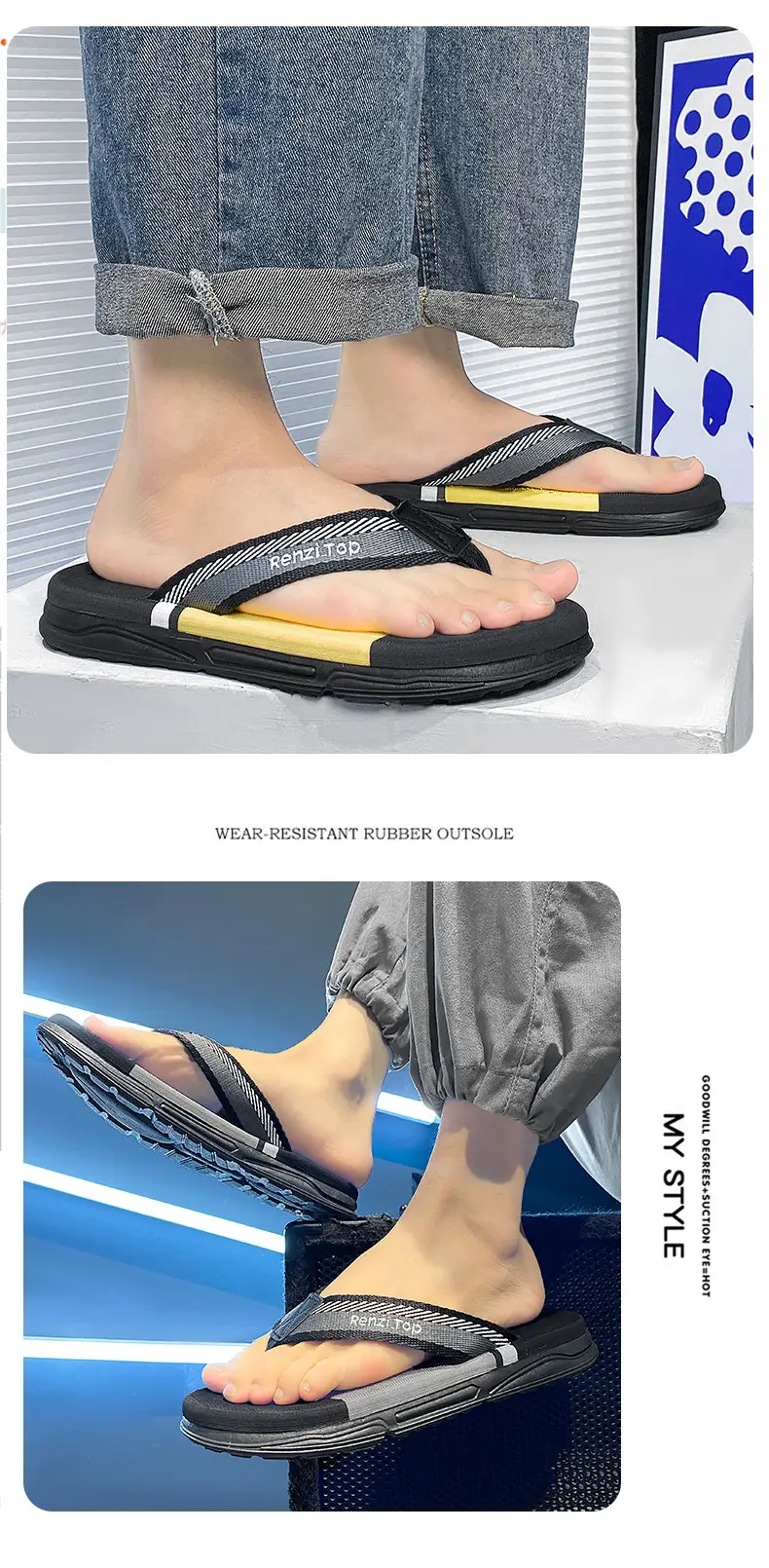 Men's Black Strap Clip Sandals Summer Wear — feature 10