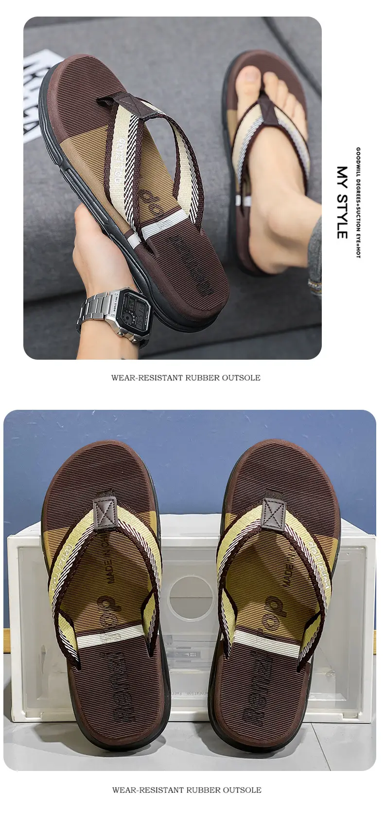 Men's Black Strap Clip Sandals Summer Wear — feature 13