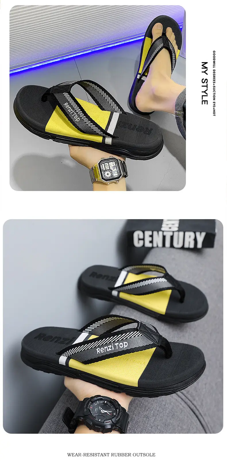 Men's Black Strap Clip Sandals Summer Wear — feature 9