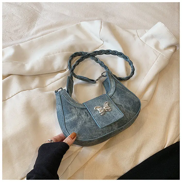 Women's Woven Messenger Bag with Butterfly Embroidery - Image 2
