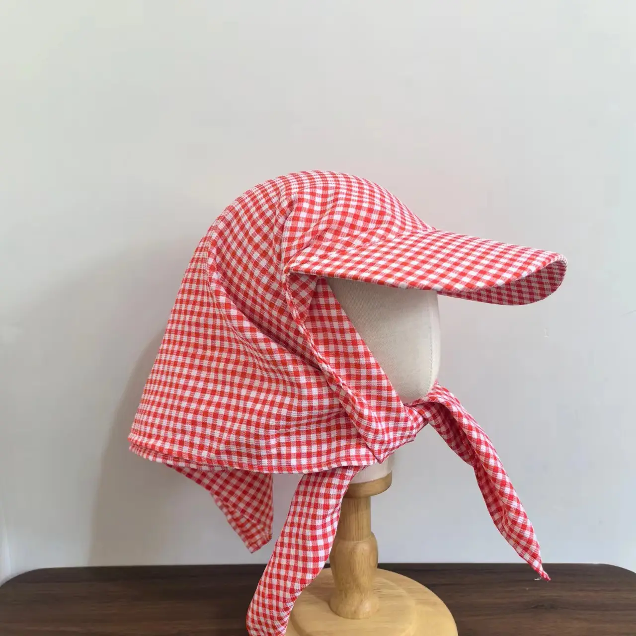 Women's Green Checkered Sun Hat with Ties - Image 5