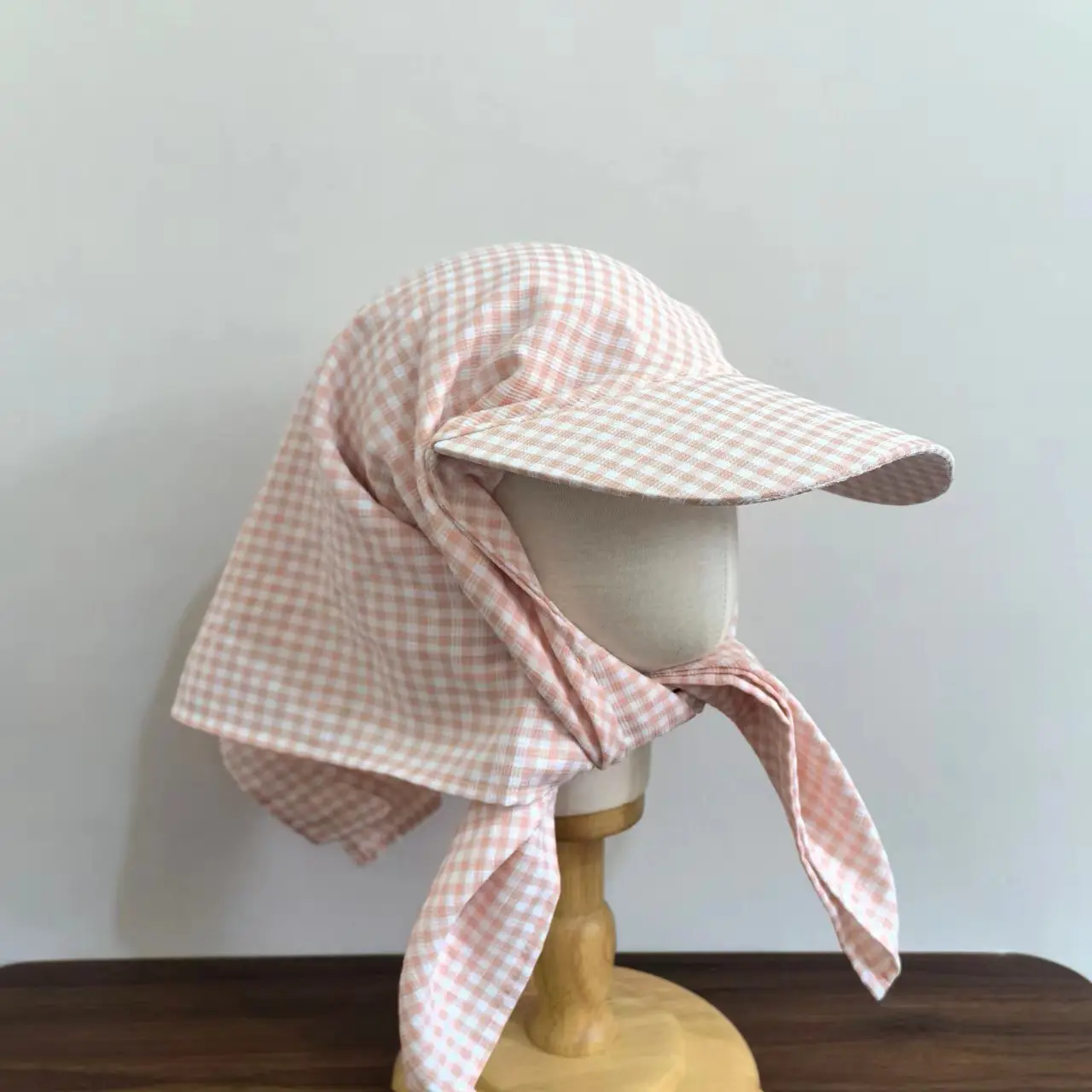 Women's Green Checkered Sun Hat with Ties - Image 4