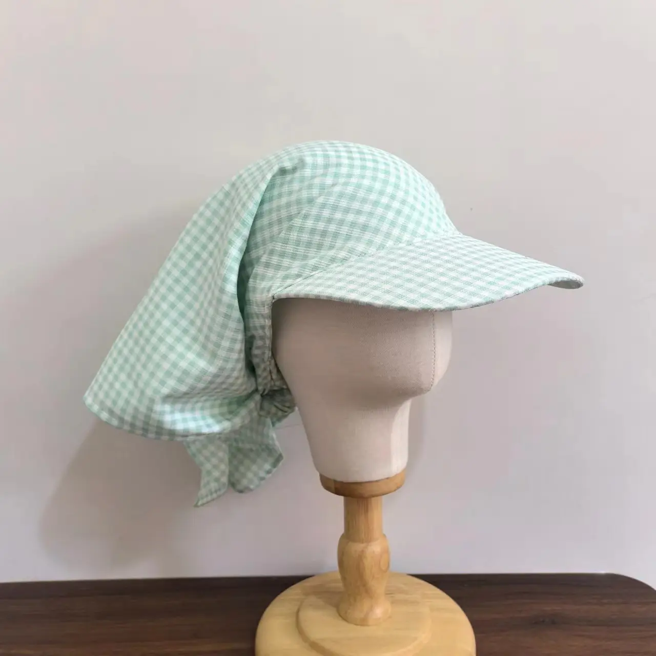 Women's Green Checkered Sun Hat with Ties — feature 10