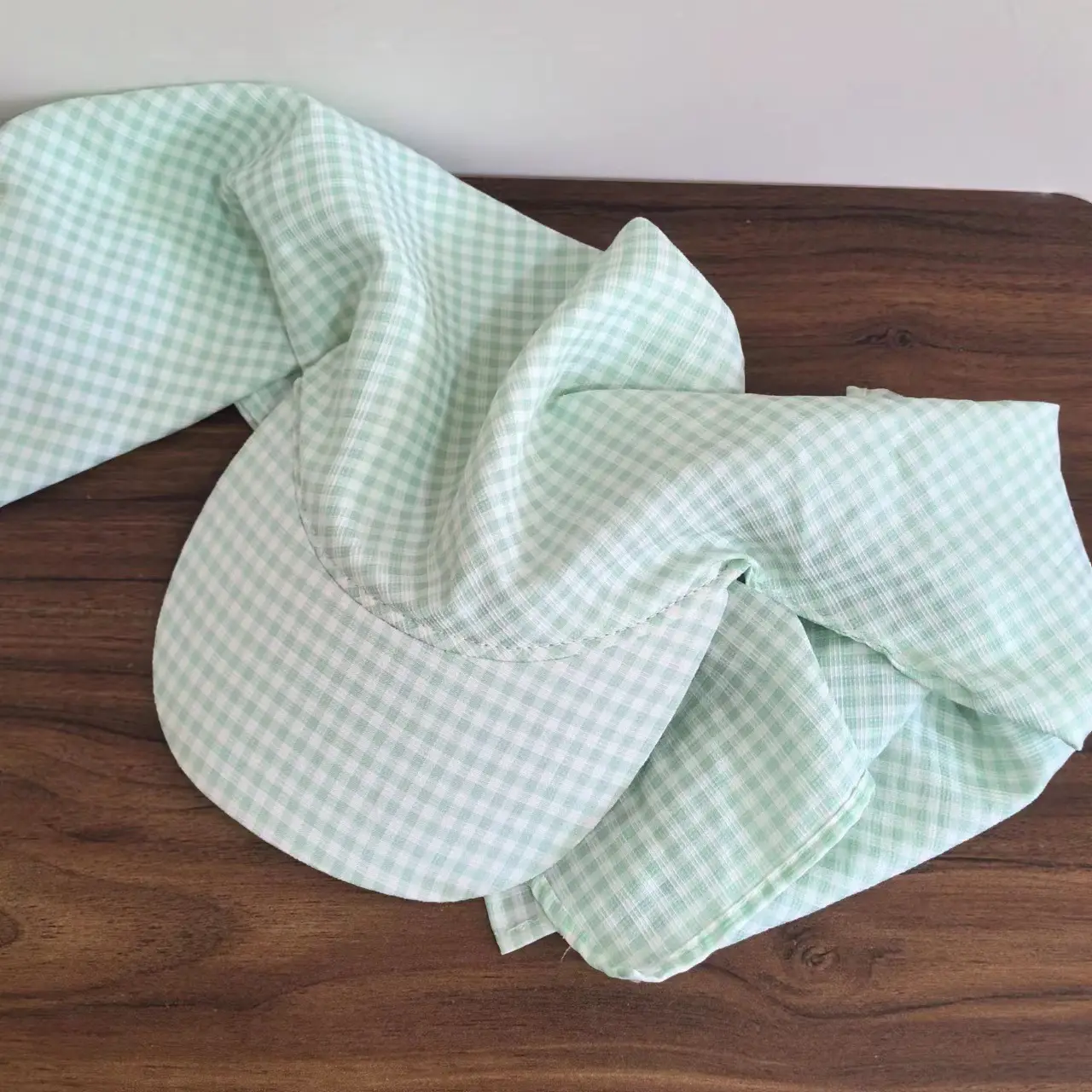 Women's Green Checkered Sun Hat with Ties — feature 13