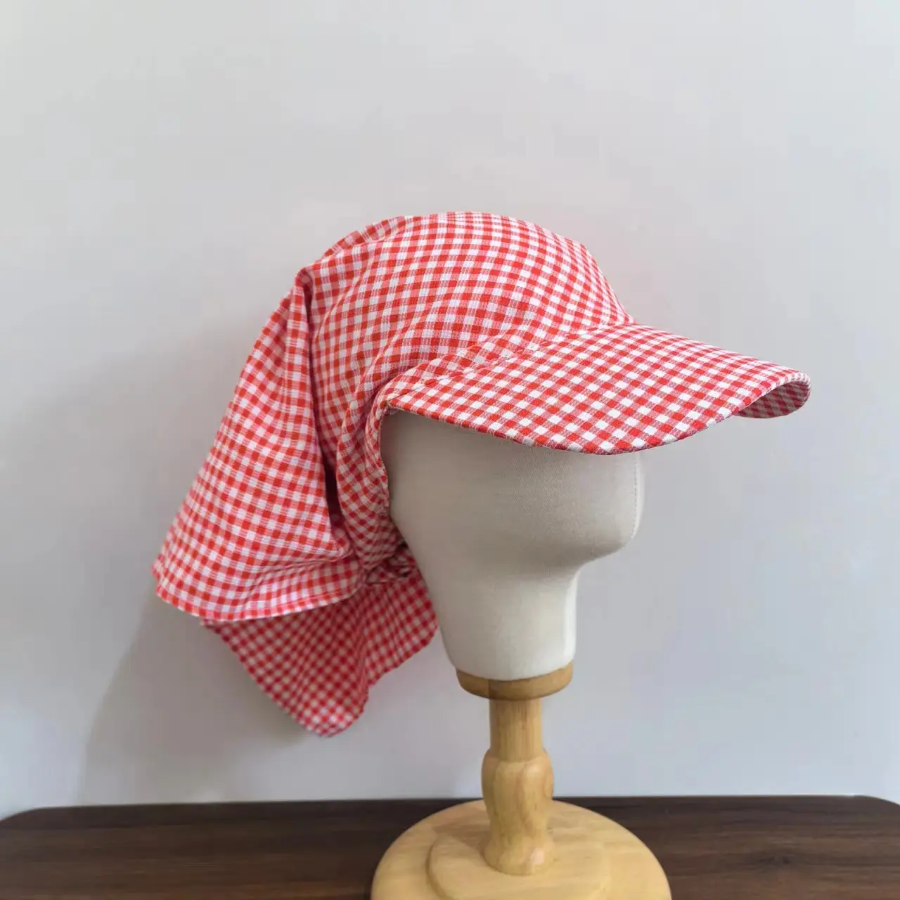 Women's Green Checkered Sun Hat with Ties — feature 8