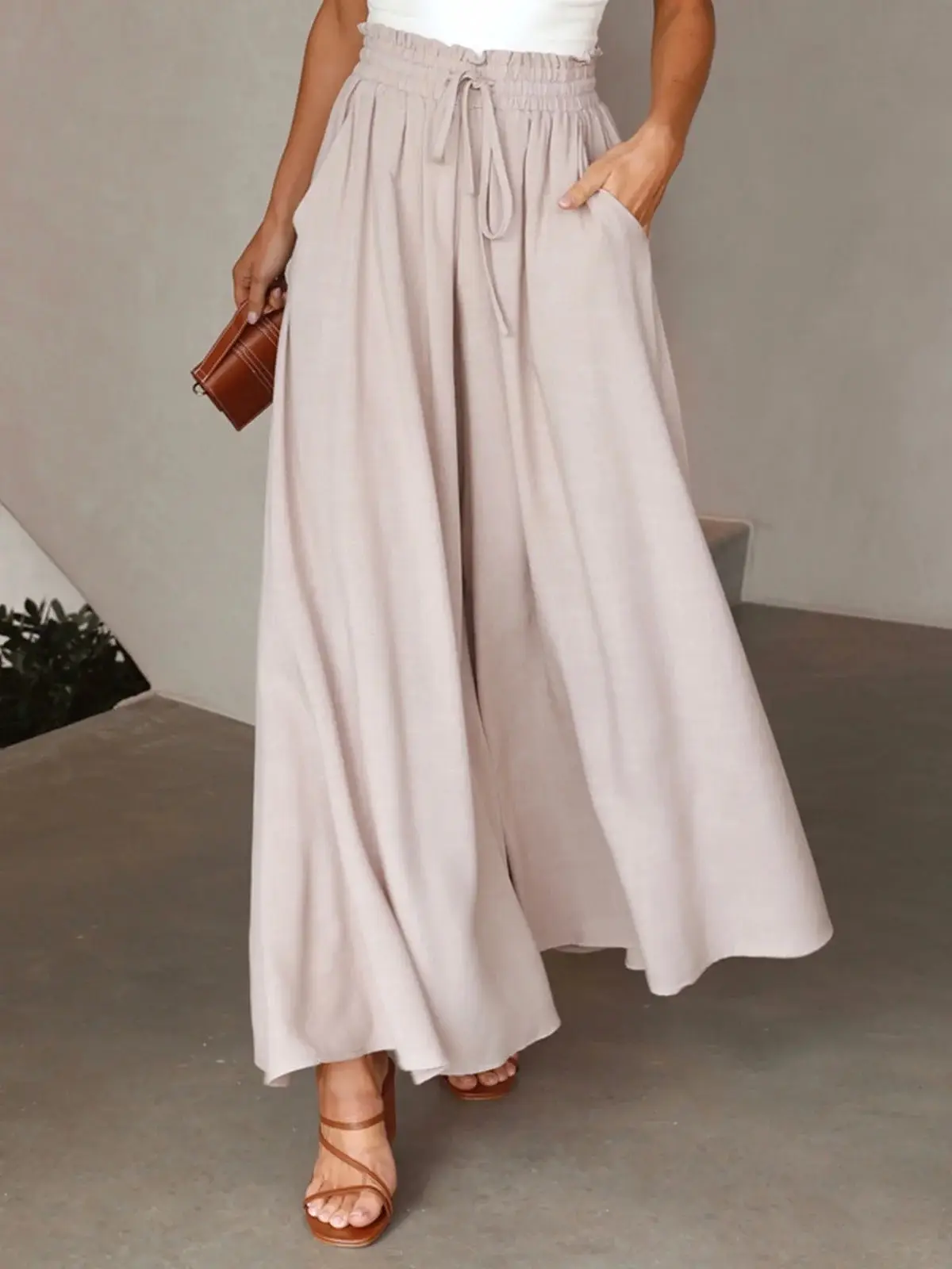 Women's Lavender Wide Leg Elastic Waist Skirt — feature 3