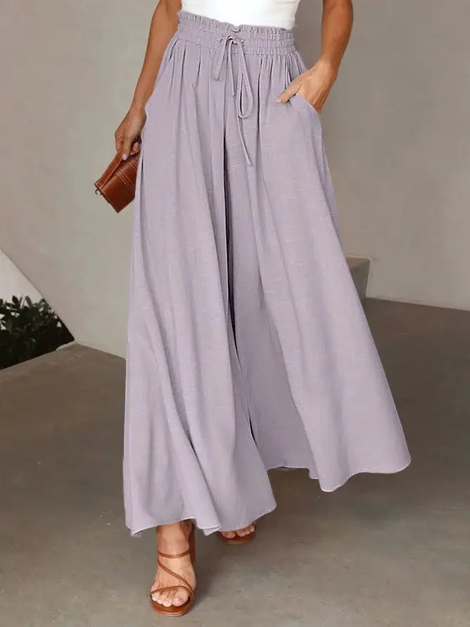 Women's Lavender Wide Leg Elastic Waist Skirt - Image 5