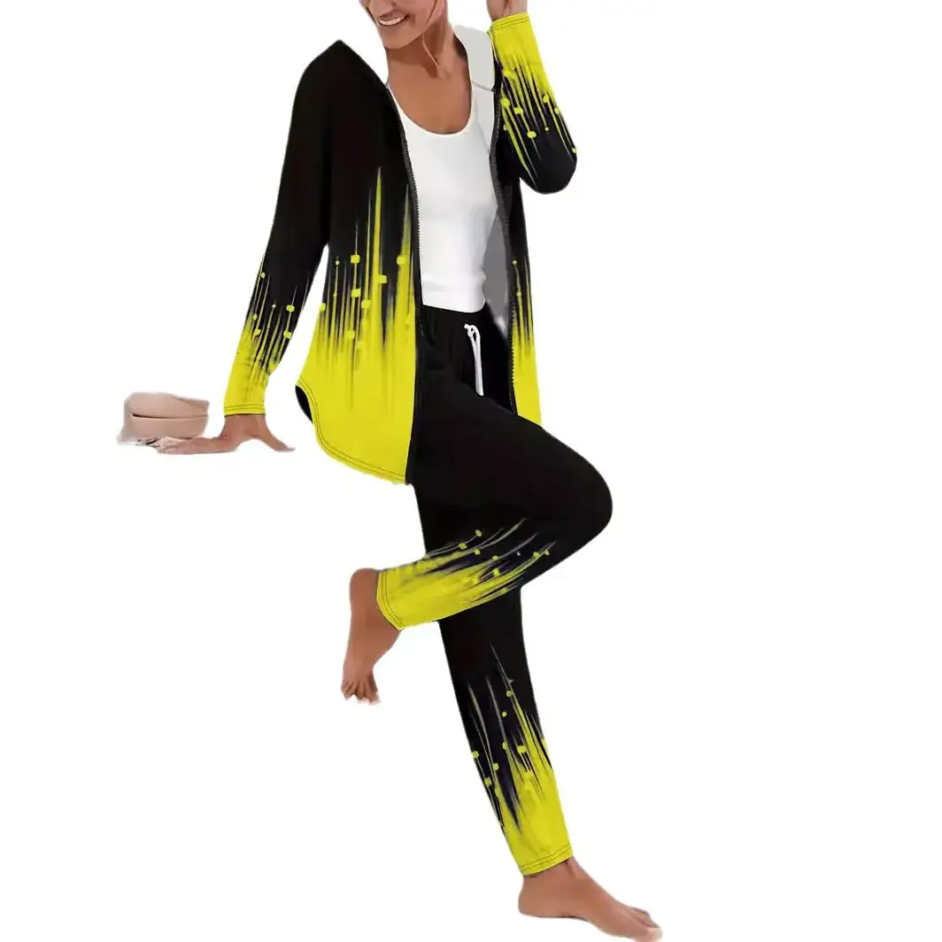2D Digital Print Hooded Trousers Set Women Winter Casual
