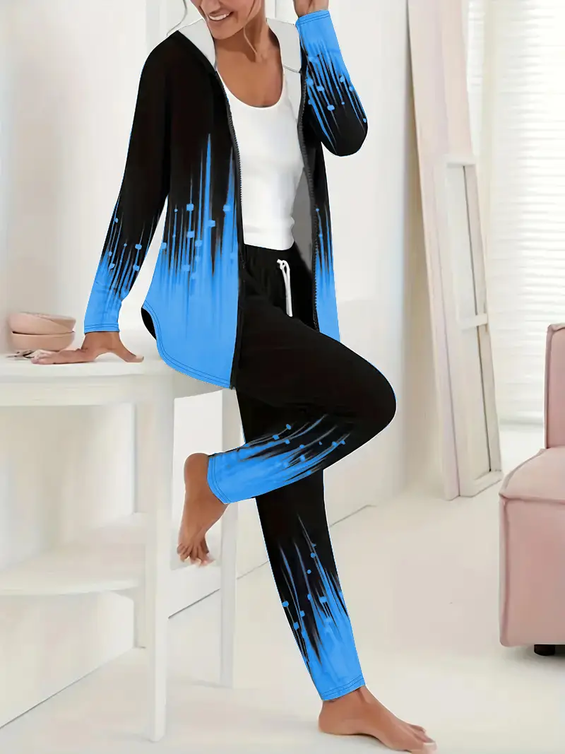 2D Digital Print Hooded Trousers Set Women Winter Casual — feature 11