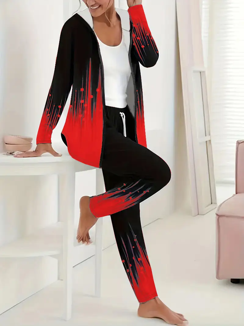 2D Digital Print Hooded Trousers Set Women Winter Casual — feature 12