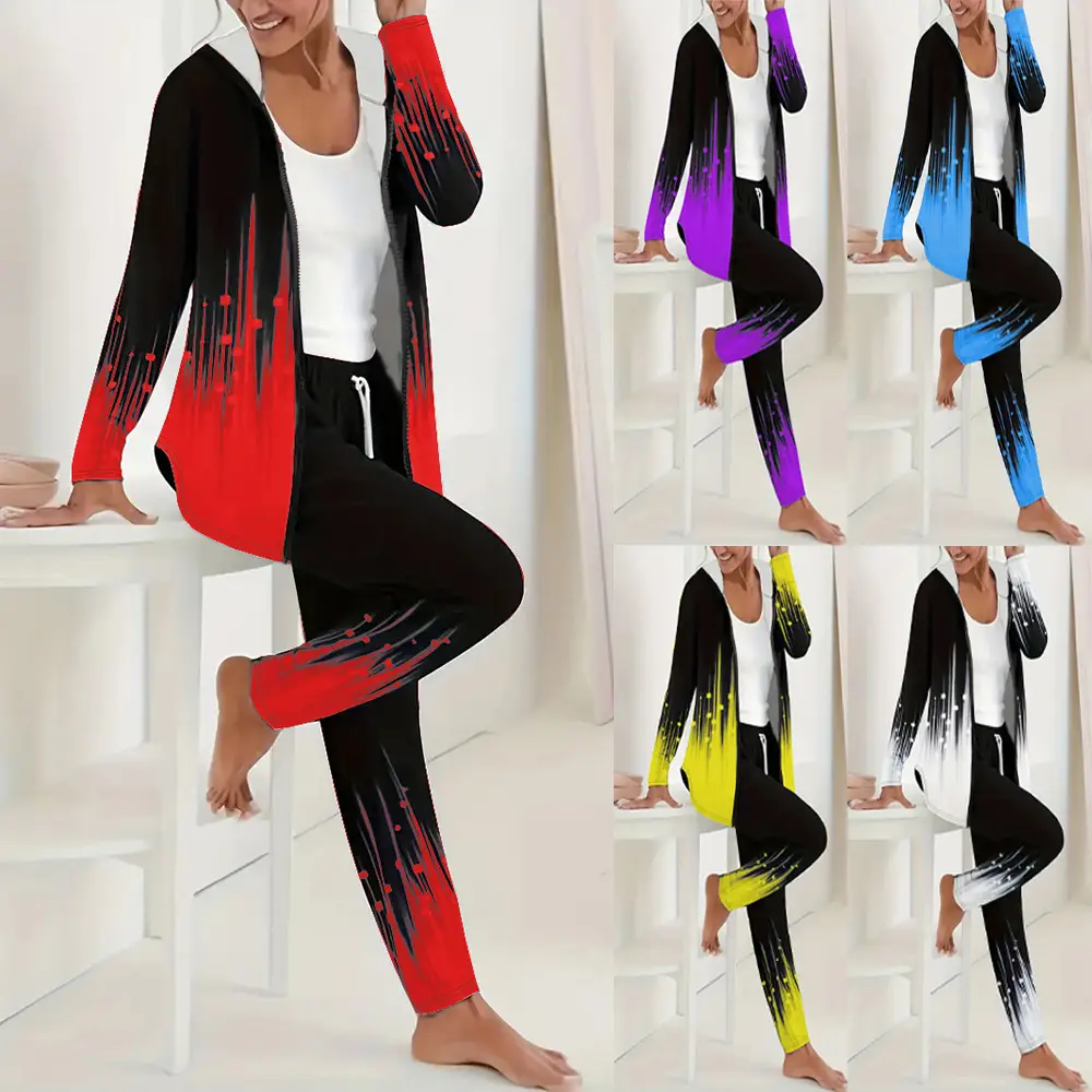 2D Digital Print Hooded Trousers Set Women Winter Casual — feature 7