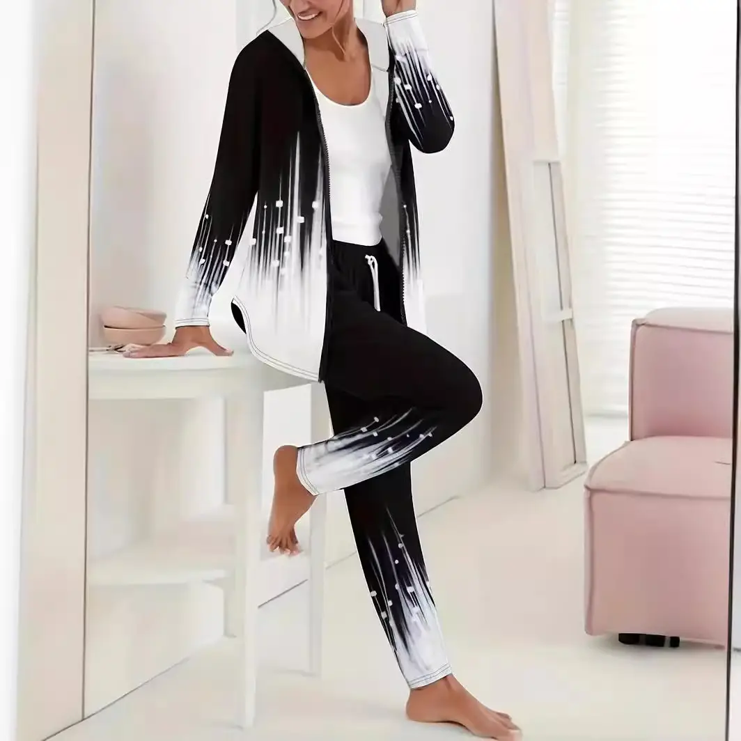 2D Digital Print Hooded Trousers Set Women Winter Casual — feature 9