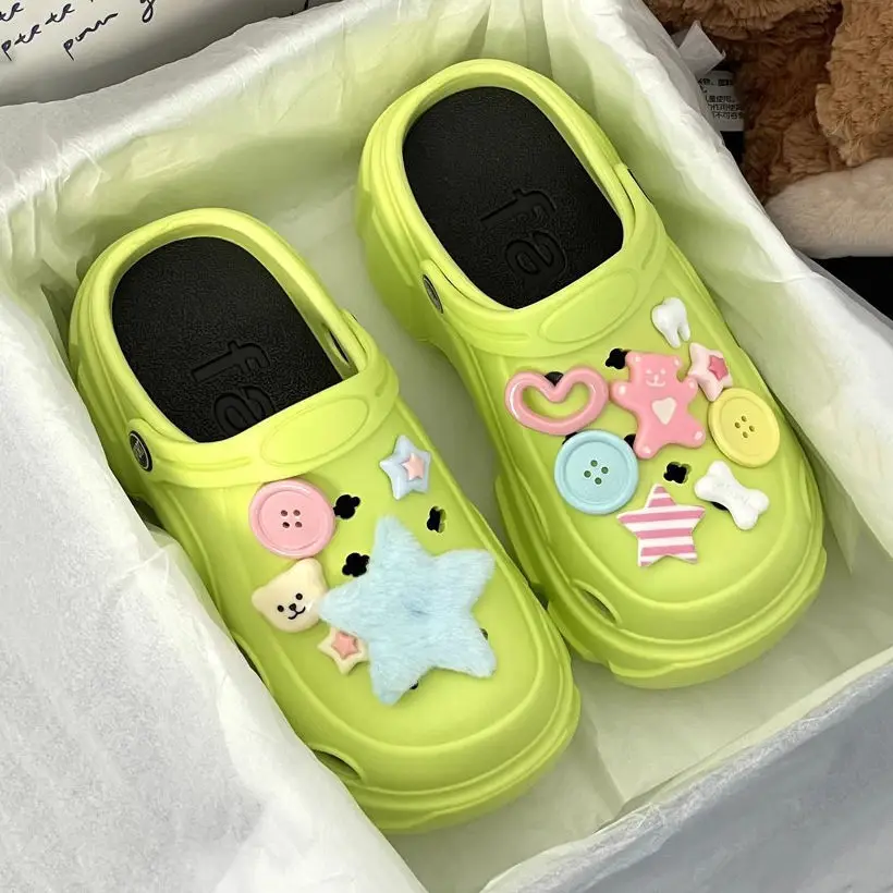Increased Dopamine Hole Shoes Thick-soled Women's Summer Outer Wear Cute Non-slip Beach Sandals Closed-toe Half Slippers Holiday - Image 8