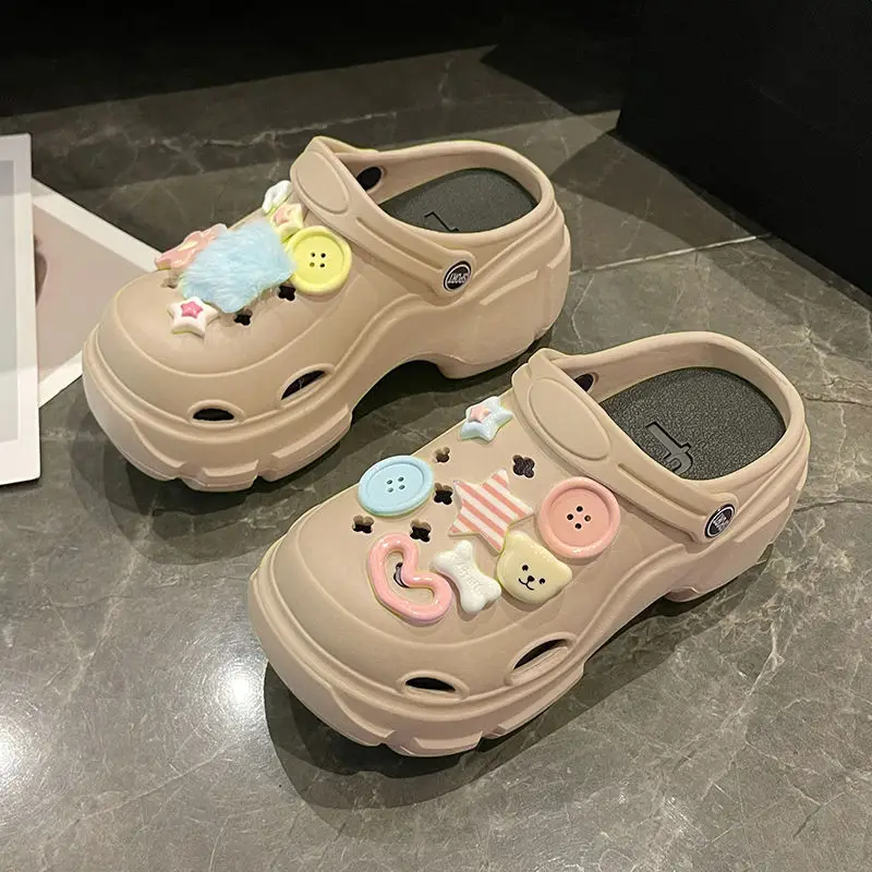 Increased Dopamine Hole Shoes Thick-soled Women's Summer Outer Wear Cute Non-slip Beach Sandals Closed-toe Half Slippers Holiday - Image 4