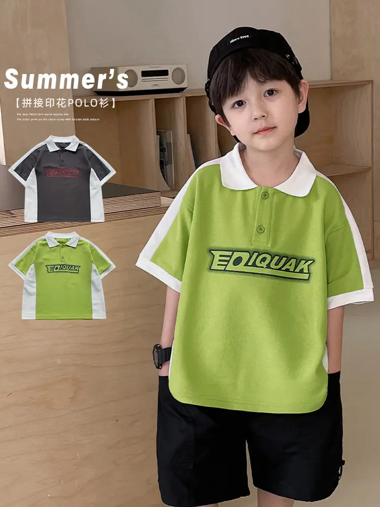 Tongku Boys Green Polo Short Sleeve Summer Shirt - Image 2