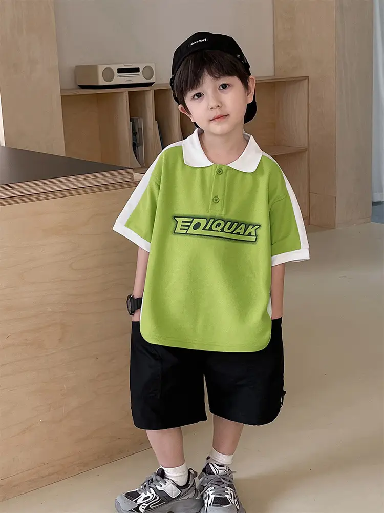 Tongku Boys Green Polo Short Sleeve Summer Shirt - Image 3