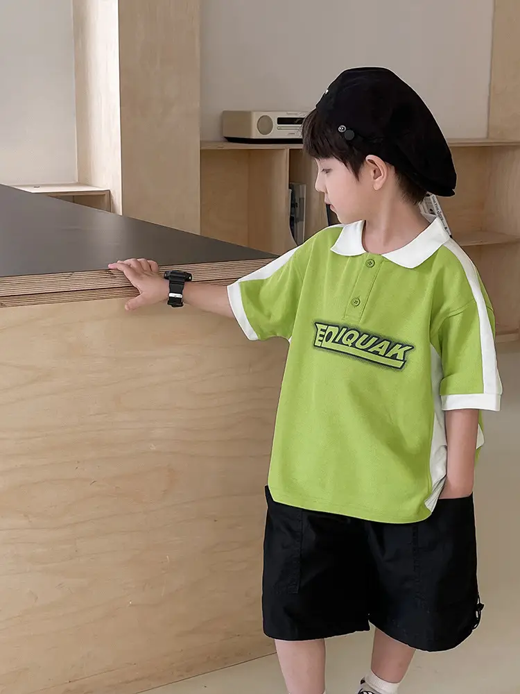 Tongku Boys Green Polo Short Sleeve Summer Shirt - Image 4