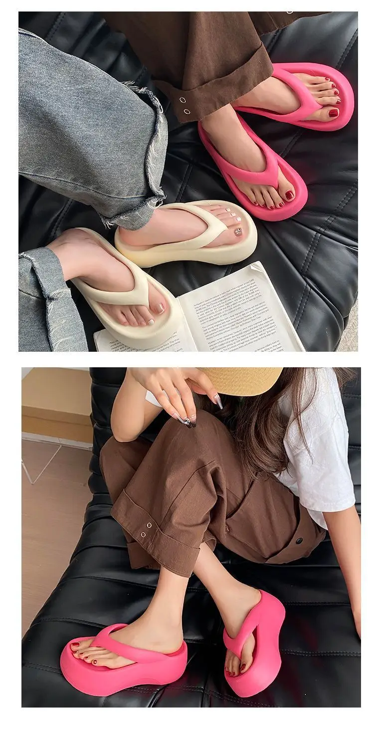 7cm super thick bottom flip-flops eva women's summer wear heightening clip feet soft bottom excrement feeling beach sandals for women — feature 3