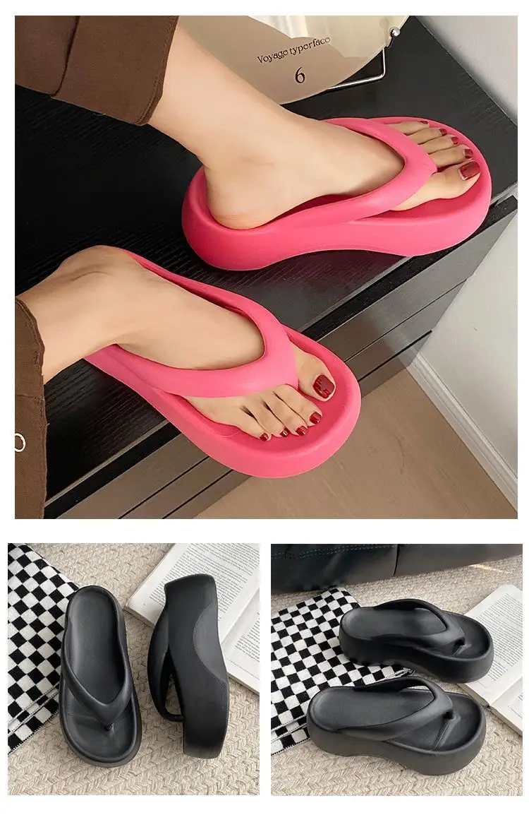 7cm super thick bottom flip-flops eva women's summer wear heightening clip feet soft bottom excrement feeling beach sandals for women — feature 4