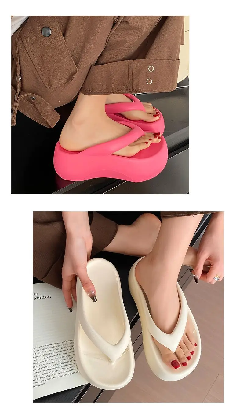 7cm super thick bottom flip-flops eva women's summer wear heightening clip feet soft bottom excrement feeling beach sandals for women — feature 5