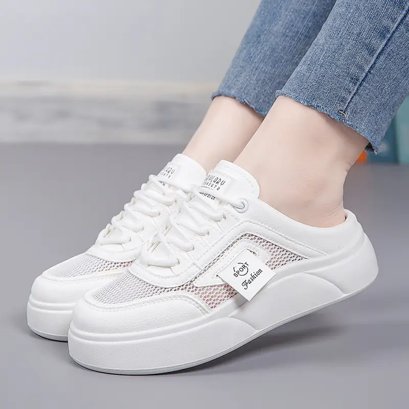 Women's Mesh Slip-On Half Slippers White Platform Summer - Image 6