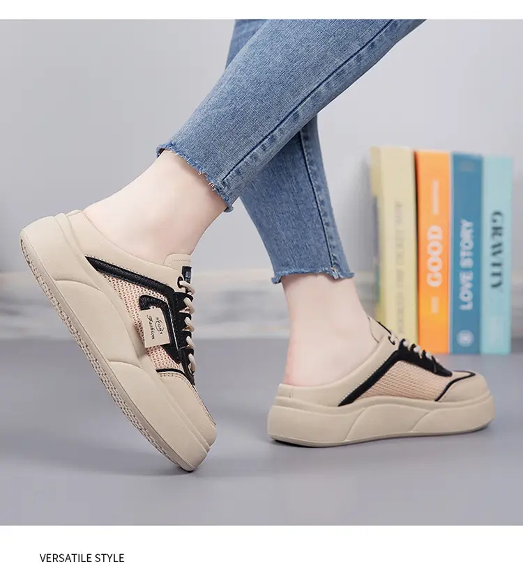 Women's Mesh Slip-On Half Slippers White Platform Summer — feature 15