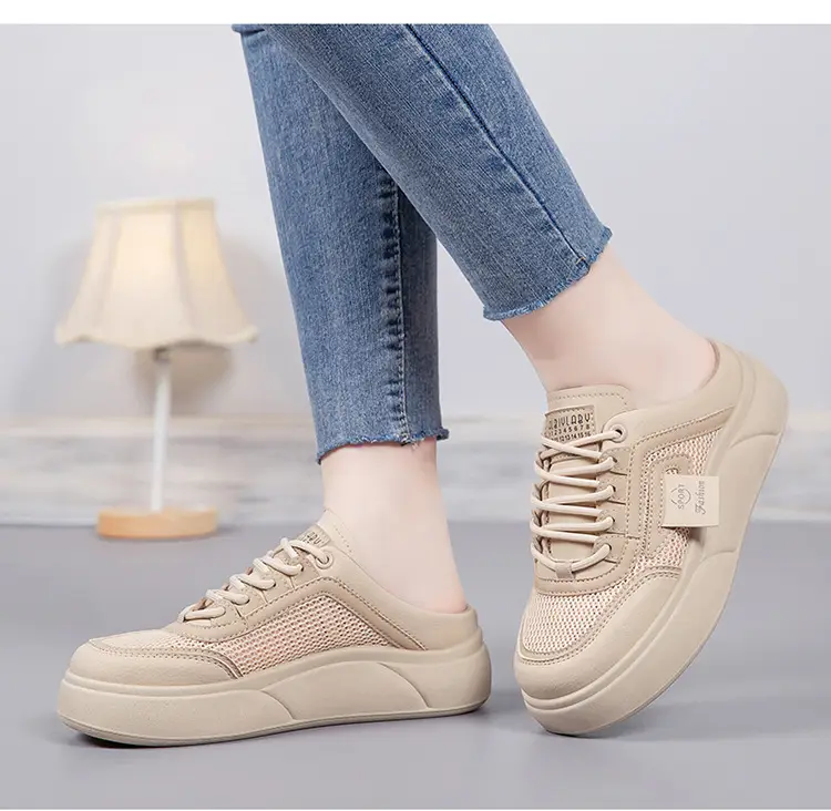 Women's Mesh Slip-On Half Slippers White Platform Summer — feature 17