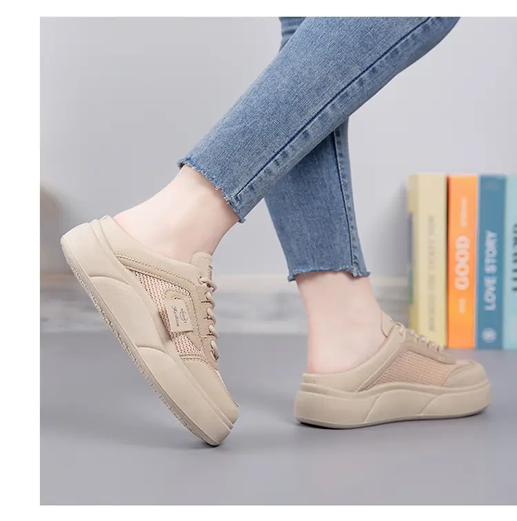 Women's Mesh Slip-On Half Slippers White Platform Summer — feature 19