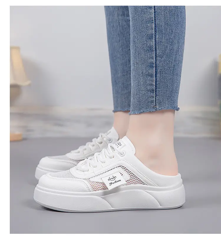 Women's Mesh Slip-On Half Slippers White Platform Summer — feature 20