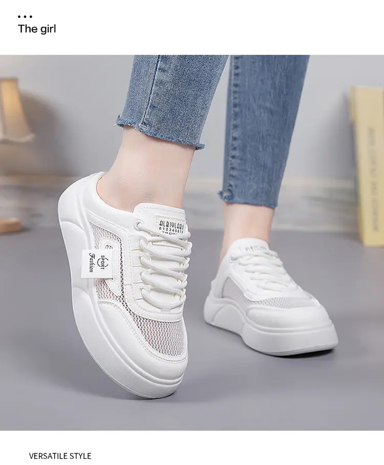 Women's Mesh Slip-On Half Slippers White Platform Summer — feature 21