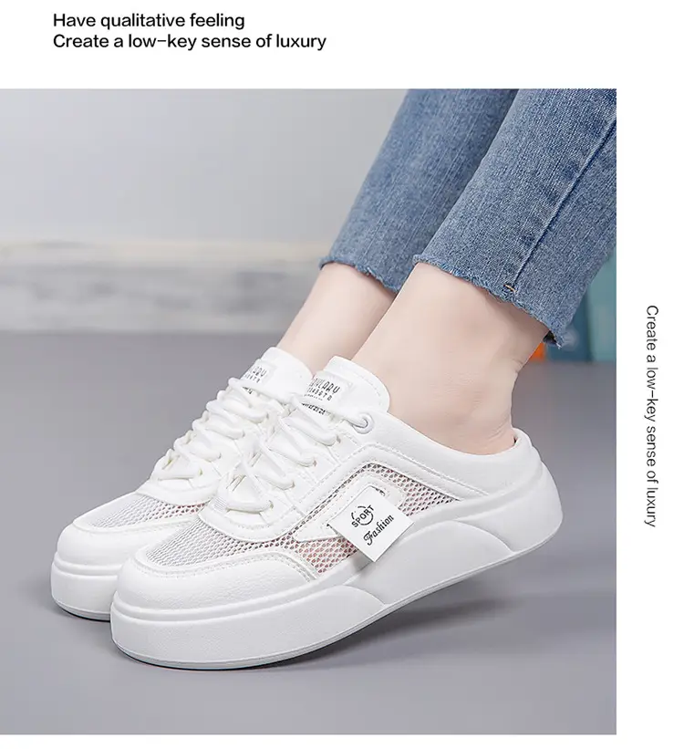 Women's Mesh Slip-On Half Slippers White Platform Summer — feature 22