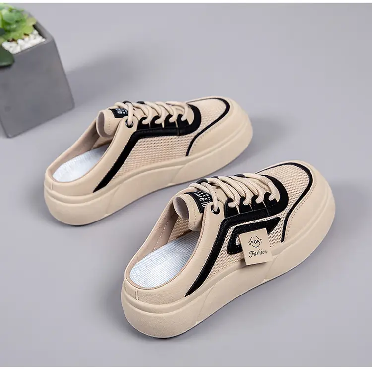 Women's Mesh Slip-On Half Slippers White Platform Summer — feature 24