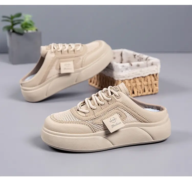 Women's Mesh Slip-On Half Slippers White Platform Summer — feature 27